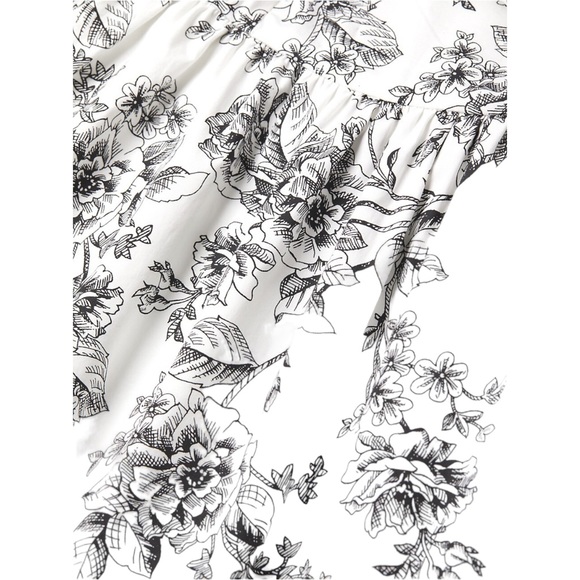 New RACHEL PARCELL Floral Poplin Fit & Flare Minidress Black White Sz 6 - Picture 6 of 15
